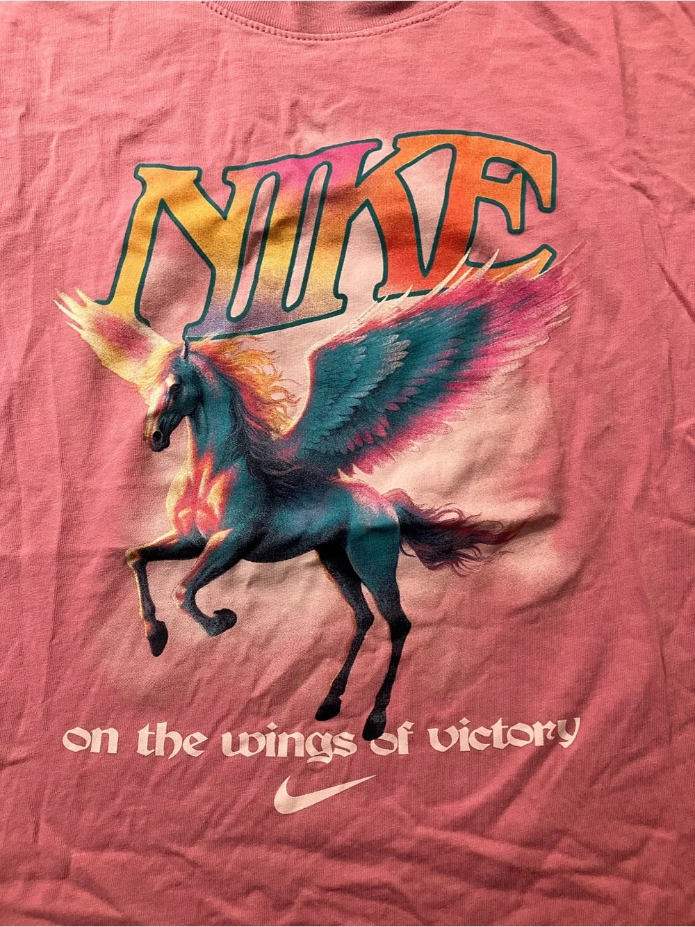 Nike Pink Tee with Multicolor Pegasus Graphic